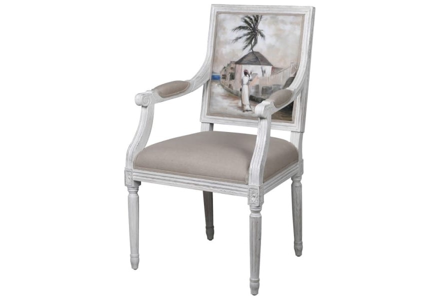 Štýlová rustikálna stolička Wiltshire z masívu v off-white odtieni s maľovaným čalúneným operadlom
