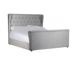 Chesterfield manželská posteľ so sivým zamatovým čalúnením s vysokým prešívaným čelom 226cm