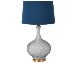 Dizajnová keramická stolná lampa PUNKT striebornej farby na podstavci zlatej farby s tmavomodrým tienidlom 73cm
