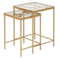 Dizajnový set dvoch príručných stolíkov Papillon v art-deco štýle zlatej farby z kovu a skla