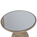 Art-deco okrúhly príručný stolík Perila so zlatou kovovou zdobenou konštrukciou a sklenenou povrchovou doskou 60cn 