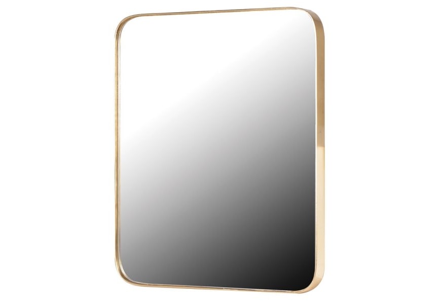 Moderné závesné zrkadlo Viviane zlatej farby s obdĺžnikovým kovovým rámom so zaoblenými rohami