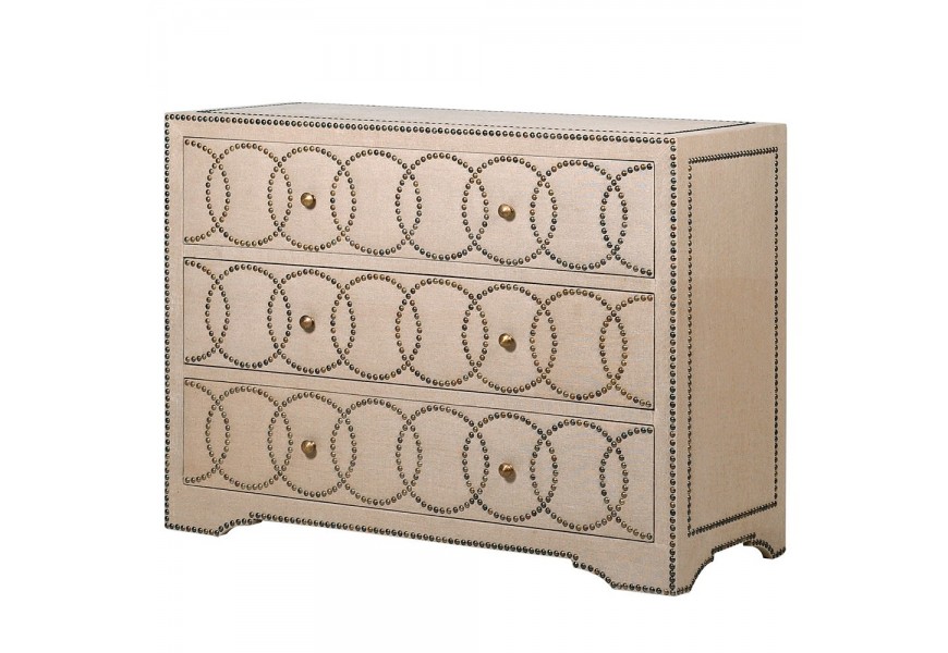 Exkluzívna béžová komoda Circula Crema s tromi zásuvkami a s geometrickým kruhovým zdobením