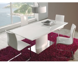 Moderný obdĺžnikový rozkladací jedálenský stôl Edge v lesklom bielom prevedení 160(200)cm