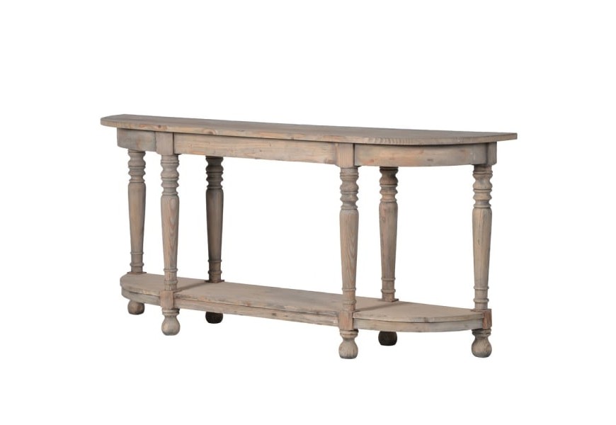 Drevená vidiecka konzola Kolonial v hnedej farbe so šiestimi vyrezávanými nohami