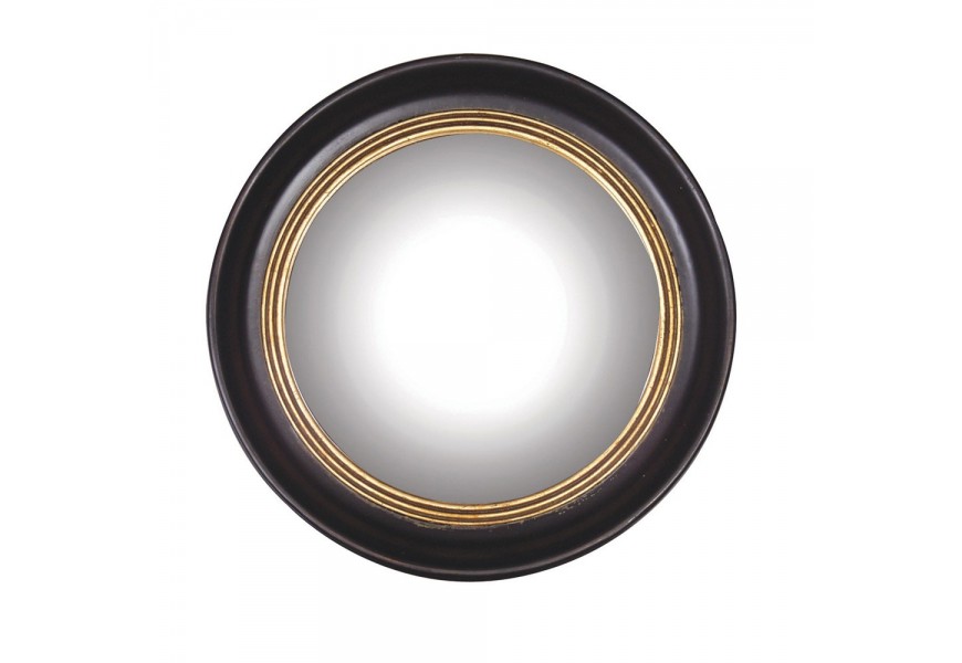 Štýlové vintage závesné zrkadlo Circuit kruhového tvaru s čiernym rámom so zlatým zdobením