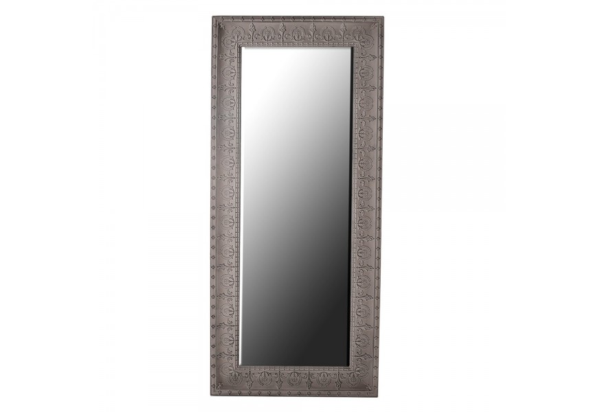 Dizajnové obdĺžnikové zrkadlo Perilla so šedým rámom s ornamentálnym zdobením