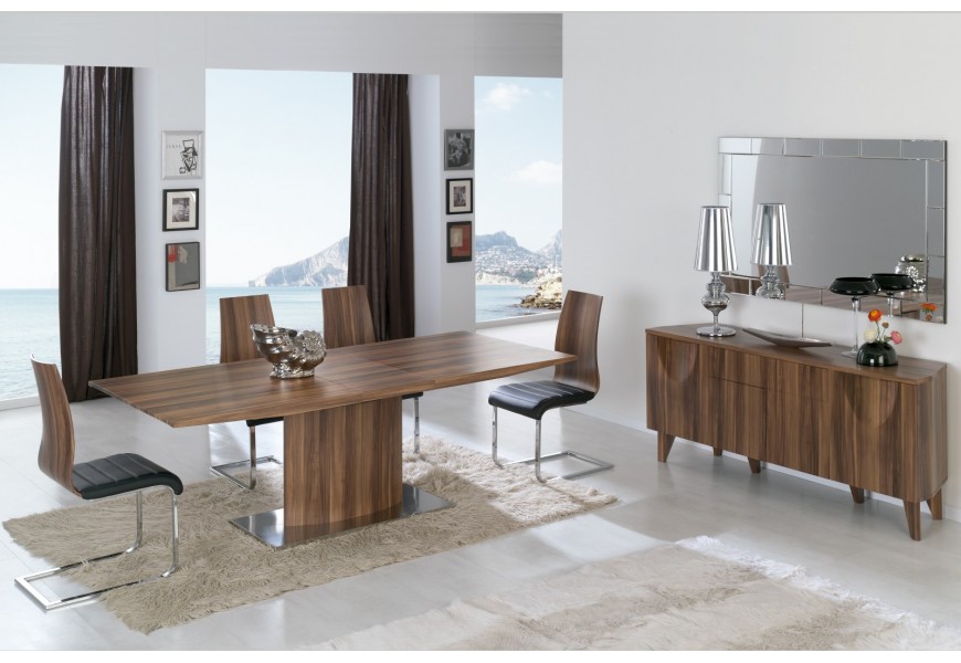 Dizajnový obdĺžnikový rozkladací jedálenský stôl Edge v hnedom drevenom prevedení