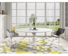 Luxusný oválny jedálenský stôl Henning s bielou lesklou kovovou podstavou 200cm