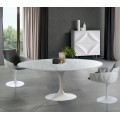 Luxusný okrúhly jedálenský stôl Henning Marble z mramoru s lesklou bielou podstavou 200cm