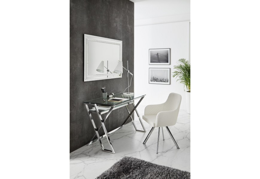 Moderný písací stolík Aletta so sklenenou poličkou s nožičkami do X