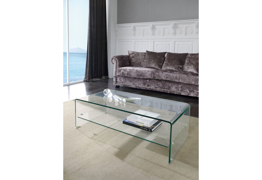 Dizajnový moderný konferenčný stolík Alize zo skla s odkladacím priestorom