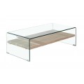 Dizajnový sklenený konferenčný stolík Alize s drevenou poličkou