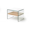 Dizajnový nadčasový príručný stolík Alize zo skla s drevenou poličkou