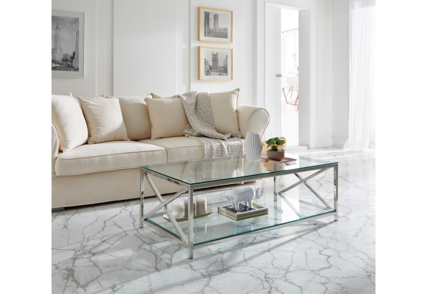 Chrómový moderný konferenčný stolík Adorno zo skla a kovu  