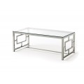 Dizajnový moderný konferenčný stolík Adorno s chrómovou kovovou konštrukciou a sklenenými doskami