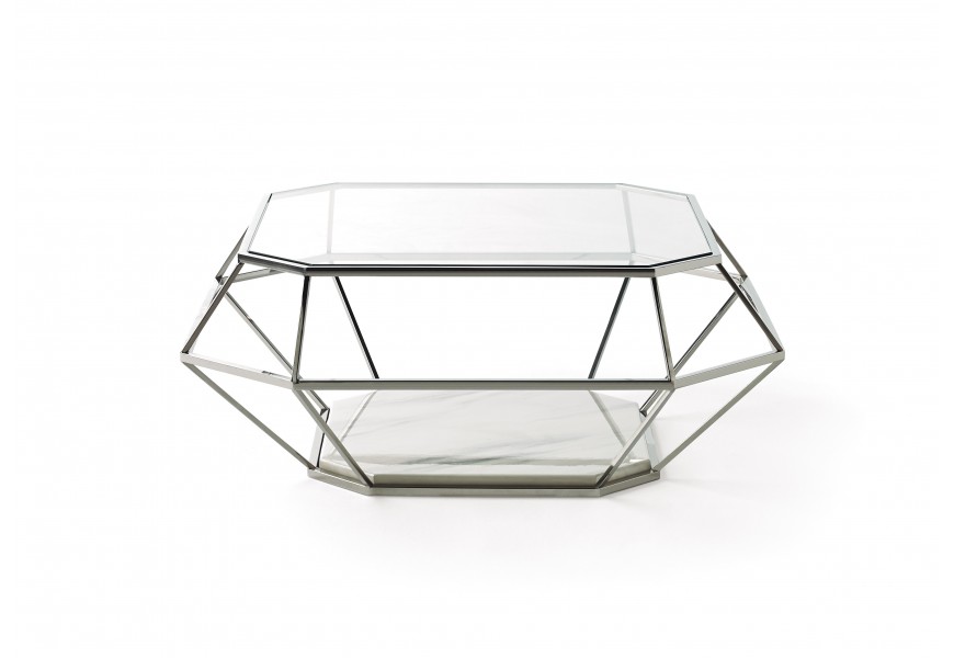 Dizajnový geometrický konferenčný stolík Adorno zo skla a kovu
