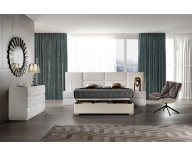 Moderná luxusná posteľ Sara s rozšíreným čelom s čalúnením z ekokože a s úložným priestorom 140-180cm