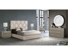Moderná luxusná manželská posteľ Berlin s čalúnením s geometrickým vzorom na čele bielej farby 150-180
