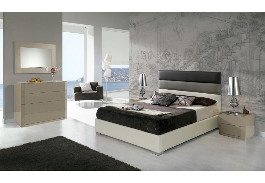 Moderná manželská posteľ Desiree s poťahom z ekokože v bielo-čiernom prevedení