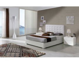 Kožená dizajnová posteľ Eva s vysokým čelom s chesterfield prešívaním bielej farby 90-180cm