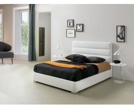 Elegantná kožená čalúnená posteľ Lidia v bielej farbe s vysokým prešívaním čelom 90-180cm