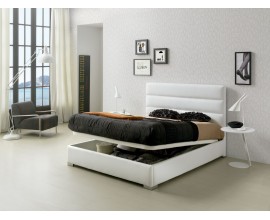 Moderná kožená posteľ Lidia s čalúnením bielej farby s vysokým čelom a s úložným priestorom 90-180cm 