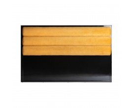 Art-deco zadné čelo postele Bellow v lesklej čiernej farbe s horčicovo žltým zamatovým čalúnením 190cm