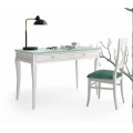 Dizajnový masívny pracovný stolík Basilea s úlozným priestorom s kovovými retro rukoväťami
