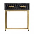 Dizajnový moderný čierny nočný stolík Romienn na zlatých nohách z mangového dreva so zásuvkami