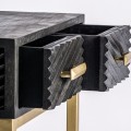 Art-deco dizajnový čierny masívny nočný stolík Romienn so zásuvkami na zlatých nohách 62cm