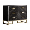 Art-deco luxusn&aacute; čierna mas&iacute;vna komoda Romienn so z&aacute;suvkami na zlat&yacute;ch noh&aacute;ch 95cm