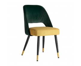 Art-deco dizajnová jedálenská stolička Dosiee na čiernych nohách s poťahom zeleno-žltej farby 89cm