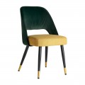 Dizajnová moderná jedálenská stolička Dosiee na čiernych nohách s luxusným zeleným a žltým poťahom v art-deco štýle