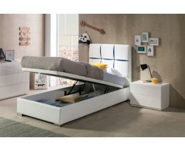 Štýlová moderná jednolôžková posteľ Veronica bielej farby s poťahom z ekokože s úložným priestorom