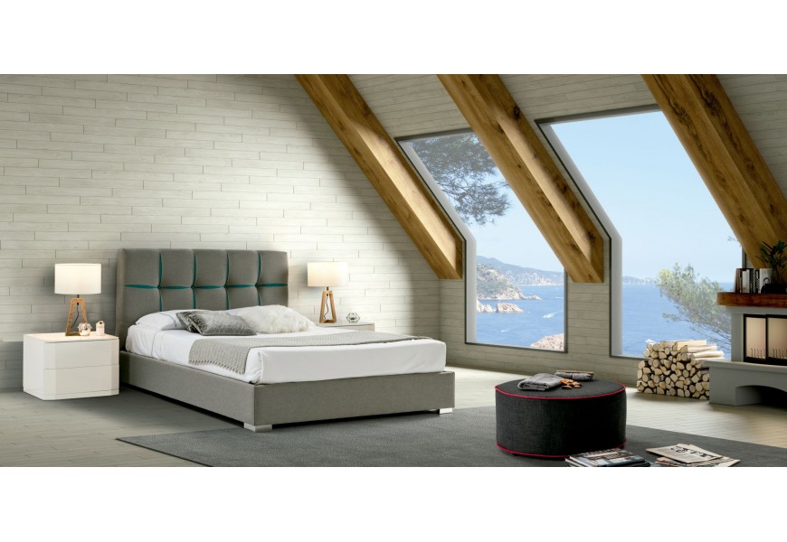 Dizajnová manželská posteľ Veronica s textilným čalúnením v sivej farbe s úložným priestorom