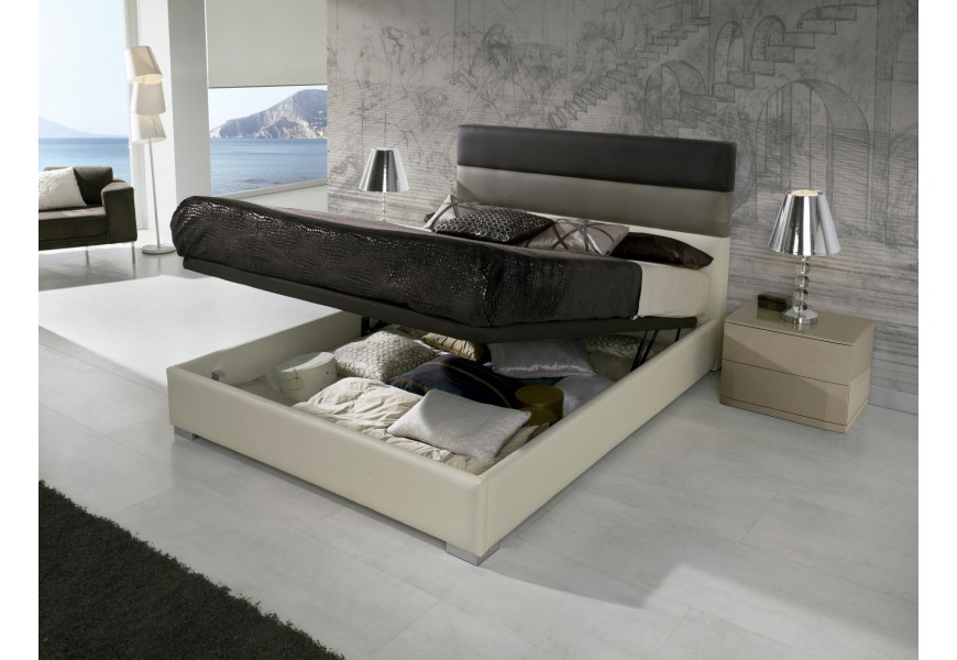 Elegantná moderná manželská posteľ Desiree s poťahom z ekokože v čierno-bielom prevedení s úložným priestorom