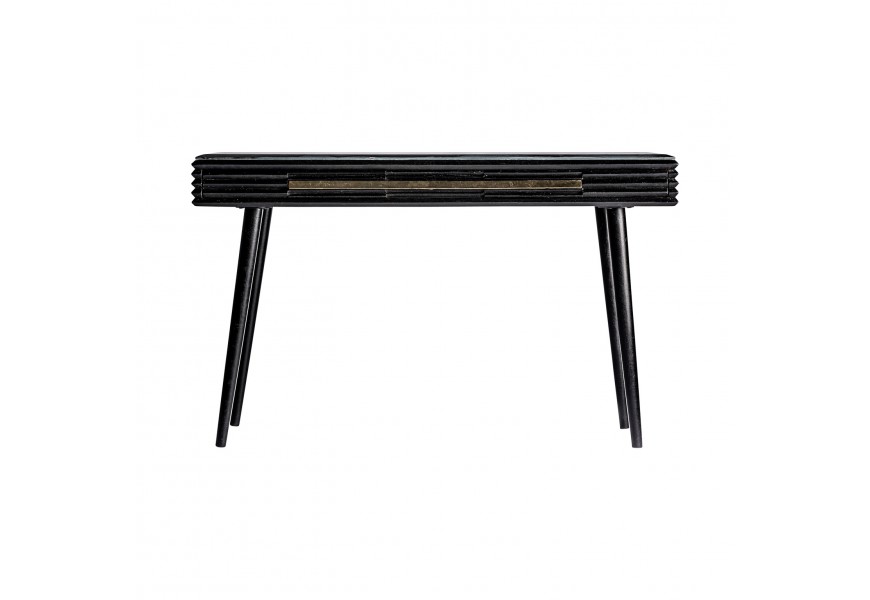 Luxusný art-deco konzolový stolík Plissé Nero z čierneho masívneho dreva s vrchnou doskou z mramoru 144cm
