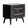 Luxusný art-deco nočný stolík Plissé Nero v čiernom prevedení z masívneho dreva s mramorovou vrchnou doskou 65cm