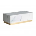 Luxusný art-deco TV stolík Moraira v bielej farbe s mramorovým vzorom a zlatou podstavou