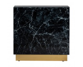 Art-deco elegantný príručný stolík Moraira čiernej farby s mramorovým vzorom a zlatou podstavou 60cm