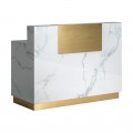 Art-deco luxusný stolík Moraira bielej farby s mramorovým vzorom a zlatými prvkami 150cm