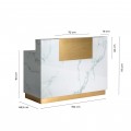 Art-deco luxusný stolík Moraira bielej farby s mramorovým vzorom a zlatými prvkami 150cm