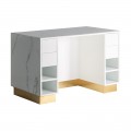 Art-deco moderný kancelársky stôl Moraira bielej farby s mramorovým efektom a zlatou podstavou 120cm 