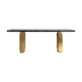 Art-deco sklenený čierny jedálenský stôl Moraira so zlatými kovovými nohami 220cm 