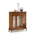 Rustikálna luxusná vitrína Emociones z masívneho dreva so zásuvkami a sklenenými dvierkami 115cm