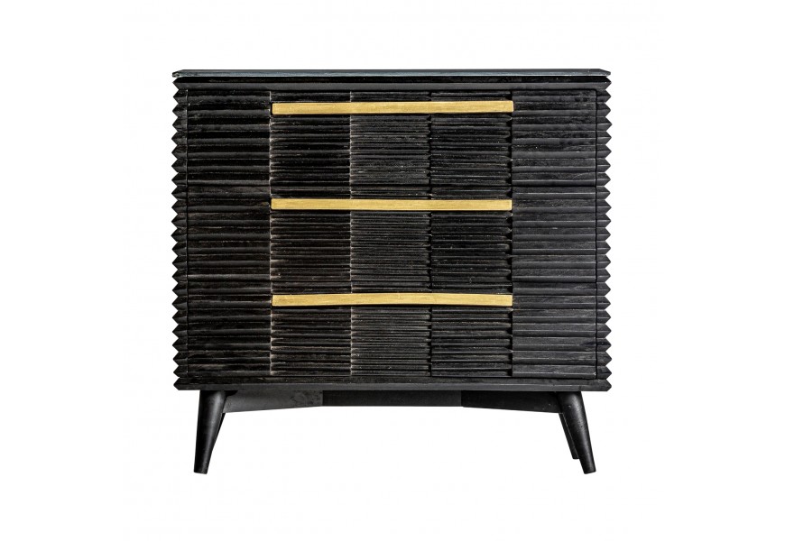 Art-deco komoda Plissé Nero v čiernom art-deco prevedení z masívneho dreva s vrchnou doskou z mramoru