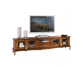 Luxusný koloniálny TV stolík Emociones s presklenými dvierkami a zásuvkou na chippendale nožičkách 210 cm