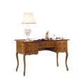 Luxusný rustikálny písací stolík Emociones z masívneho dreva s piatimi zásuvkami a vyrezávanými nožičkami 130cm