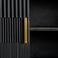 Masívny príborník Plissé Nero na nožičkách v čiernom art-deco vyhotovení so štyrmi dvierkami so zlatými rukoväťami 168cm